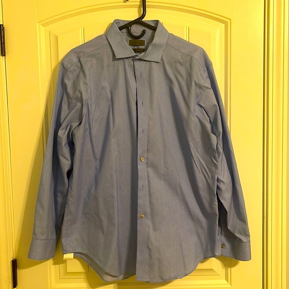 Size 17 - 32/33 blue horizontal pin stripes Calvin Klein button down - Picture 1 of 2